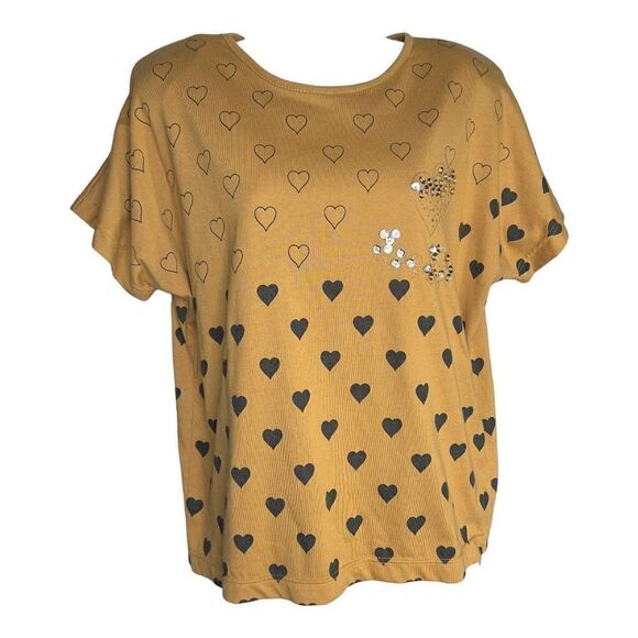 Vedo Verde Vintage Women's Sequin Heart Print Dolman Sleeve Top gold black Small - Picture 1 of 12
